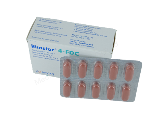 Rimstar 4-FDC- 通用的 Ethambutol + Isoniazid + Pyrazinamide + Rifampicin- Nevian Lifescience Pharma