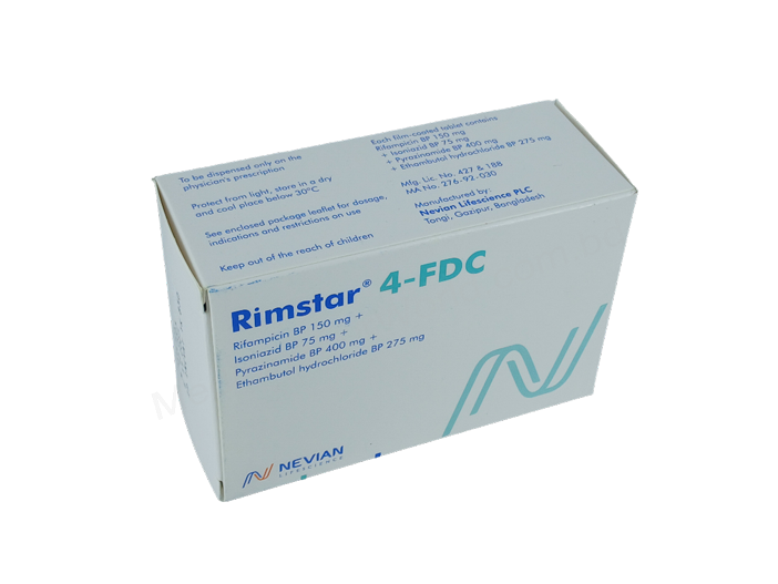 Rimstar 4-FDC- 通用的 Ethambutol + Isoniazid + Pyrazinamide + Rifampicin- Nevian Lifescience Pharma